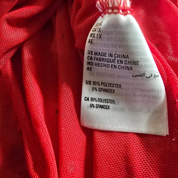 Bar III Trendy Plus Embellished Off-Shoulder Mesh Red Top 1X NWT - Picture 7 of 7